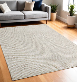 Homeroots 5' X 7' Beige And Ivory Wool Checkered Hand Tufted Area Rug Beige Wool 554443