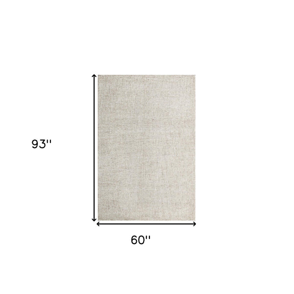 Homeroots 5' X 7' Beige And Ivory Wool Checkered Hand Tufted Area Rug Beige Wool 554443