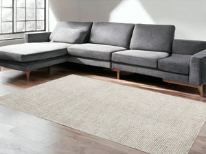 Homeroots 8' X 10' Beige And Ivory Wool Checkered Hand Tufted Area Rug Beige Wool 554444