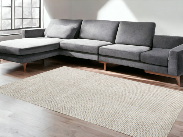 Homeroots 9' X 12' Beige And Ivory Wool Checkered Hand Tufted Area Rug Beige Wool 554445