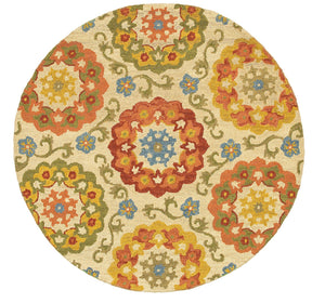 Homeroots 6' Orange And Ivory Round Wool Floral Hand Tufted Area Rug  Wool 554447