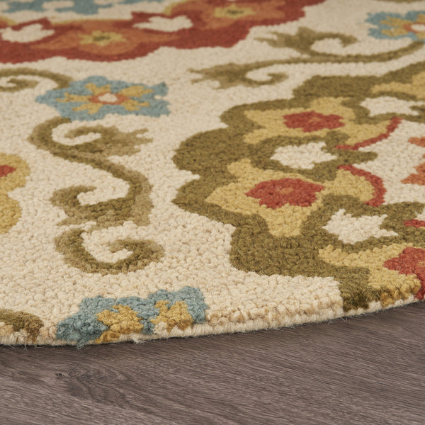 Homeroots 6' Orange And Ivory Round Wool Floral Hand Tufted Area Rug  Wool 554447