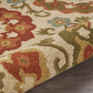 Homeroots 6' Orange And Ivory Round Wool Floral Hand Tufted Area Rug  Wool 554447