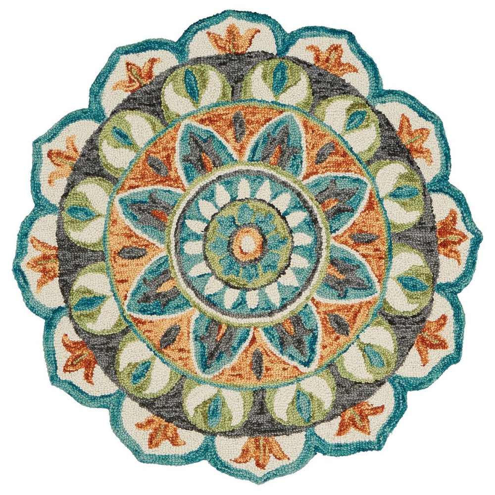 HomeRoots 5' Blue and Ivory Floral Hand-Tufted Wool Area Rug - Timeless Charm for Stylish Living Spaces 5' Round 554448