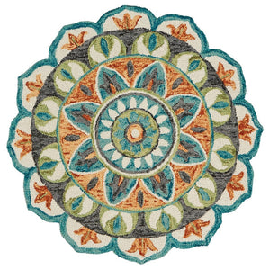 HomeRoots 5' Blue and Ivory Floral Hand-Tufted Wool Area Rug - Timeless Charm for Stylish Living Spaces 5' Round 554448