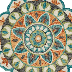 HomeRoots 5' Blue and Ivory Floral Hand-Tufted Wool Area Rug - Timeless Charm for Stylish Living Spaces 5' Round 554448