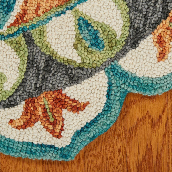 HomeRoots 5' Blue and Ivory Floral Hand-Tufted Wool Area Rug - Timeless Charm for Stylish Living Spaces 5' Round 554448