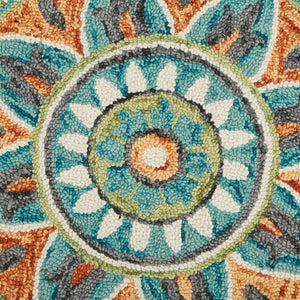 HomeRoots 5' Blue and Ivory Floral Hand-Tufted Wool Area Rug - Timeless Charm for Stylish Living Spaces 5' Round 554448