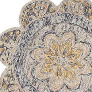 HomeRoots 4' Beige Round Wool Floral Area Rug - Hand-Tufted, Durable, Soft Texture for Timeless Elegance 4' Round 554449