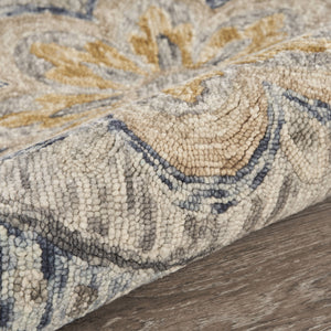 Homeroots 4' Beige Round Wool Floral Hand Tufted Area Rug Gray Wool 554449