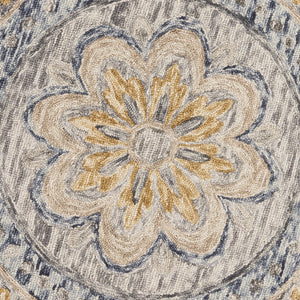 Homeroots 4' Beige Round Wool Floral Hand Tufted Area Rug Gray Wool 554449