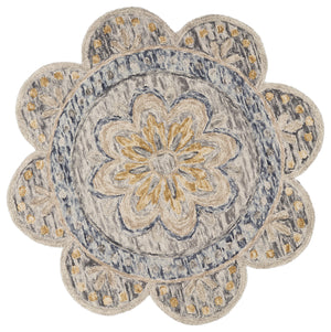 Homeroots 6' Beige Round Wool Floral Hand Tufted Area Rug Gray Wool 554450