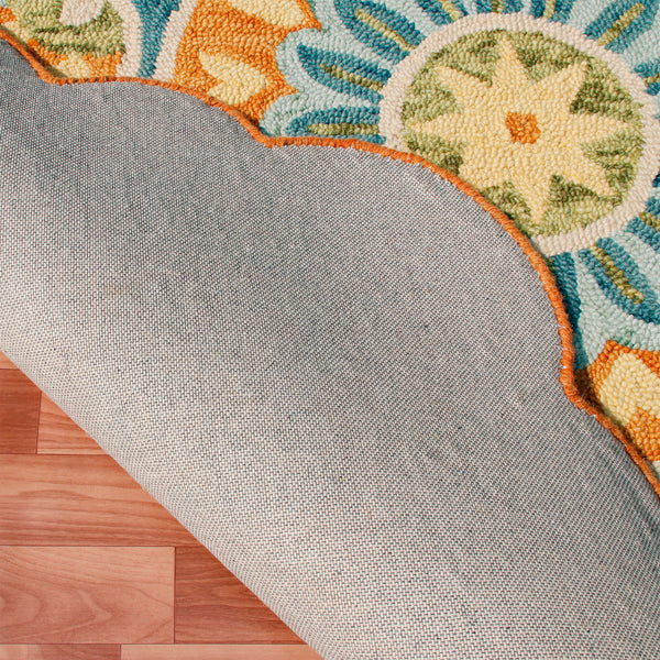 Homeroots 6' Orange And Blue Round Wool Floral Hand Tufted Area Rug Rust Wool 554453