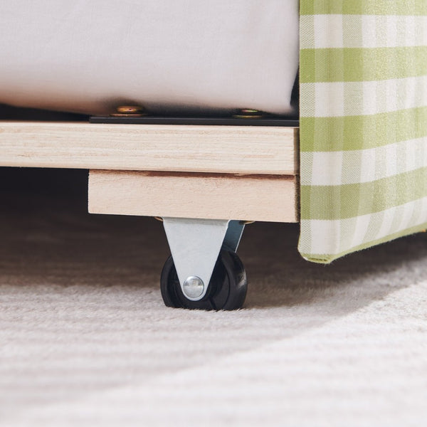 English Elm Full Size Gingham Linen Daybed with Wave Backrest Trundle and Usb Charging Port Green W1413S00139