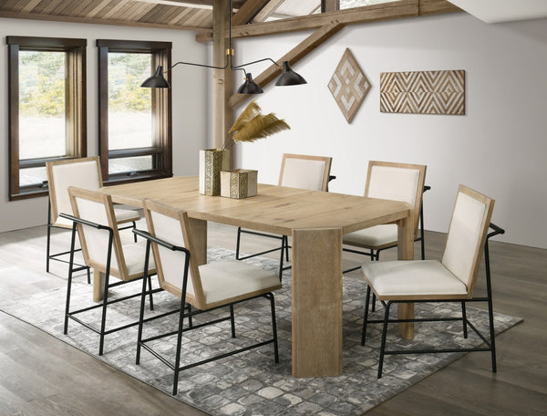 English Elm Massimo Oak Extendable Rectangular Dining Set with Cream Upholstered Chairs Seats Six B2749S00304