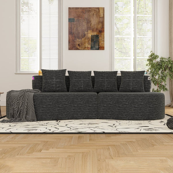 English Elm Modern Half Moon Chenille Sectional Three Seat Curved Sofa for Living Room or Apartment Dark Gray W395P435346