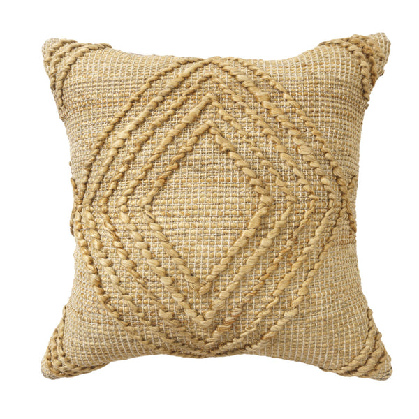 Homeroots 22" X 22" Brown Jute Diamond Throw Pillow   554550