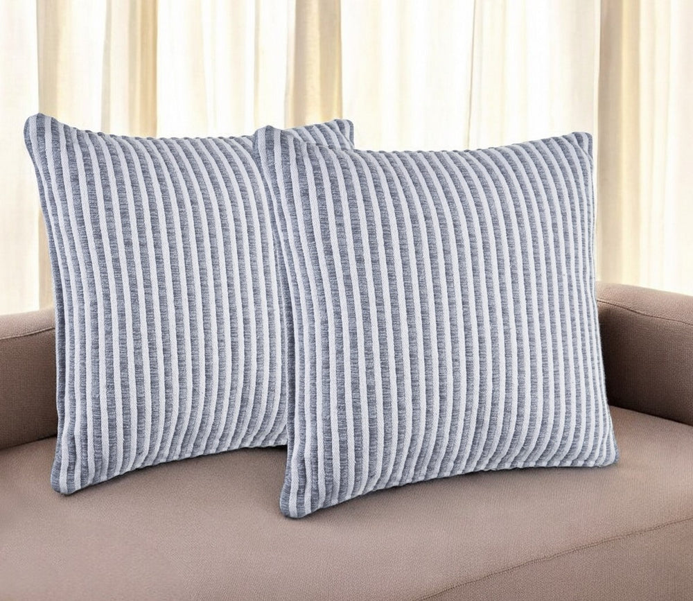 Homeroots Set Of Two Gray Striped Cotton Throw Pillow   554556