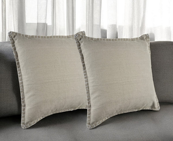 Homeroots Set Of Two Light Gray Cotton Throw Pillow Brown  554559