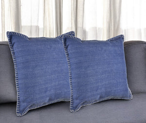 Homeroots Set Of Two Blue Cotton Throw Pillow Blue  554560