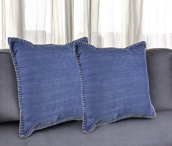 Homeroots Set Of Two Blue Cotton Throw Pillow Blue  554560