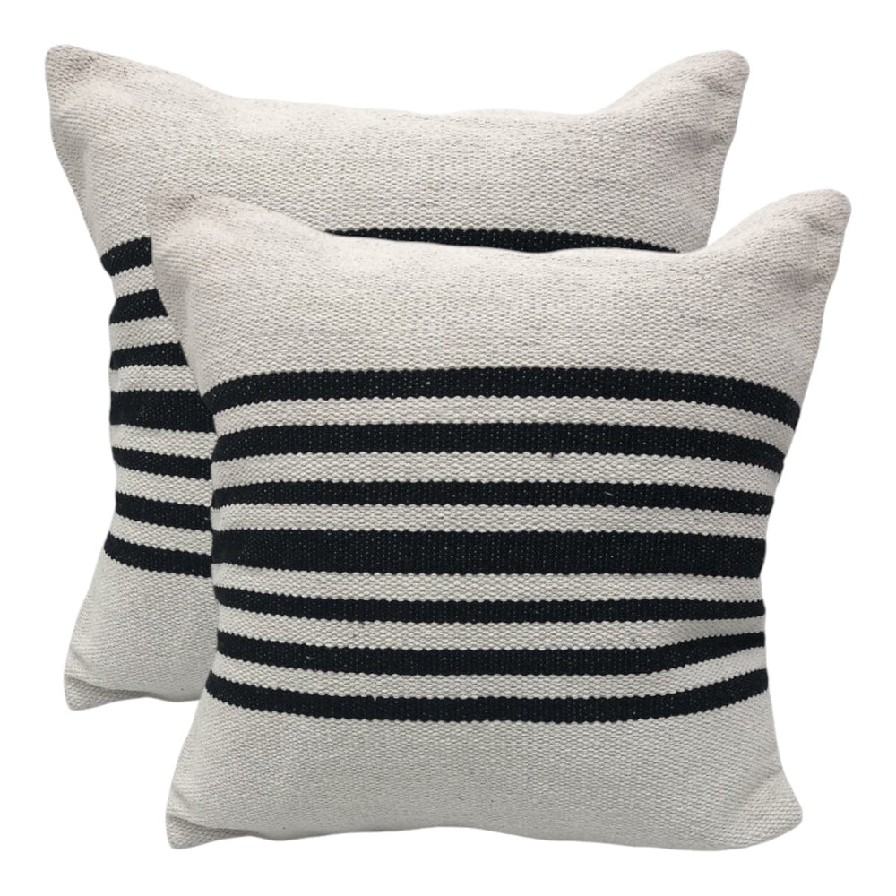 Homeroots Set Of Two Black And White Striped Cotton Throw Pillow   554561