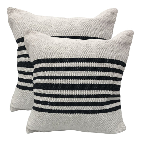 Homeroots Set Of Two Black And White Striped Cotton Throw Pillow   554561