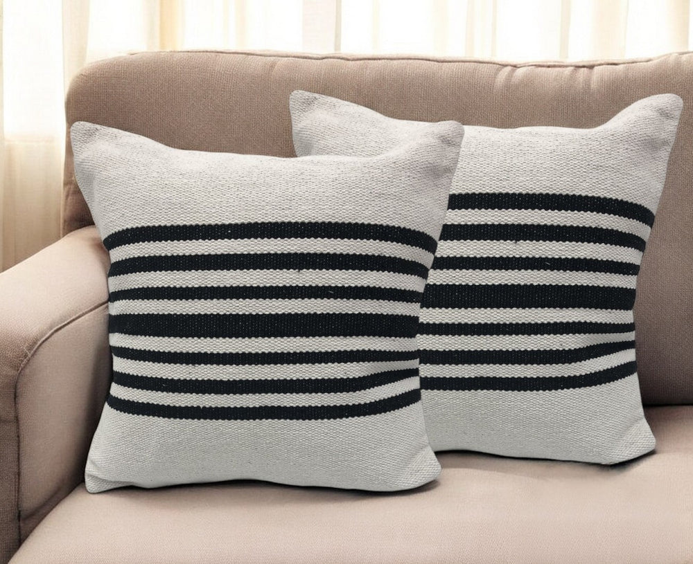 Homeroots Set Of Two Black And White Striped Cotton Throw Pillow   554561