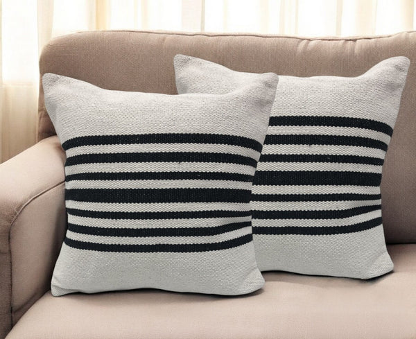 Homeroots Set Of Two Black And White Striped Cotton Throw Pillow   554561