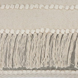 Homeroots Set Of Two Beige Striped Cotton Throw Pillow With Fringe   554567