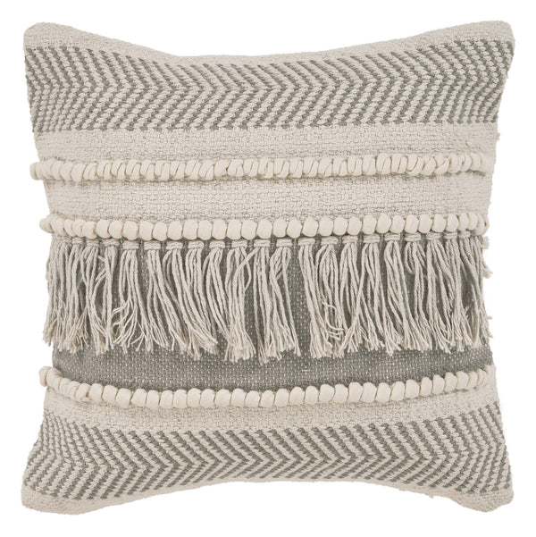 Homeroots Set Of Two Beige Striped Cotton Throw Pillow With Fringe   554567