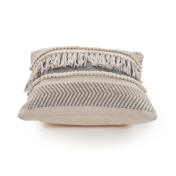 Homeroots Set Of Two Beige Striped Cotton Throw Pillow With Fringe   554567