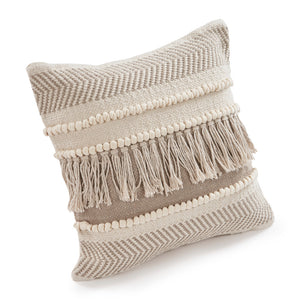 Homeroots Set Of Two Beige Striped Cotton Throw Pillow With Fringe   554567