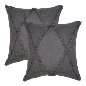 Homeroots Set Of Two Dark Gray Diamond Cotton Throw Pillow With Fringe Gray  554568