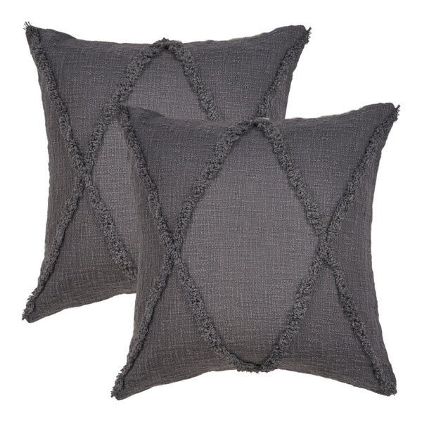 Homeroots Set Of Two Dark Gray Diamond Cotton Throw Pillow With Fringe Gray  554568
