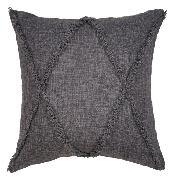 Homeroots Set Of Two Dark Gray Diamond Cotton Throw Pillow With Fringe Gray  554568