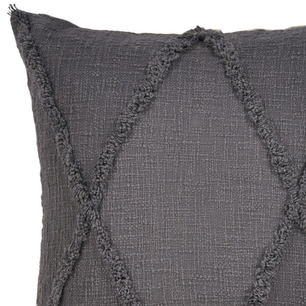Homeroots Set Of Two Dark Gray Diamond Cotton Throw Pillow With Fringe Gray  554568