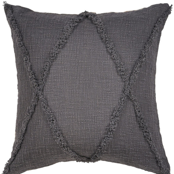 Homeroots Set Of Two Dark Gray Diamond Cotton Throw Pillow With Fringe Gray  554568