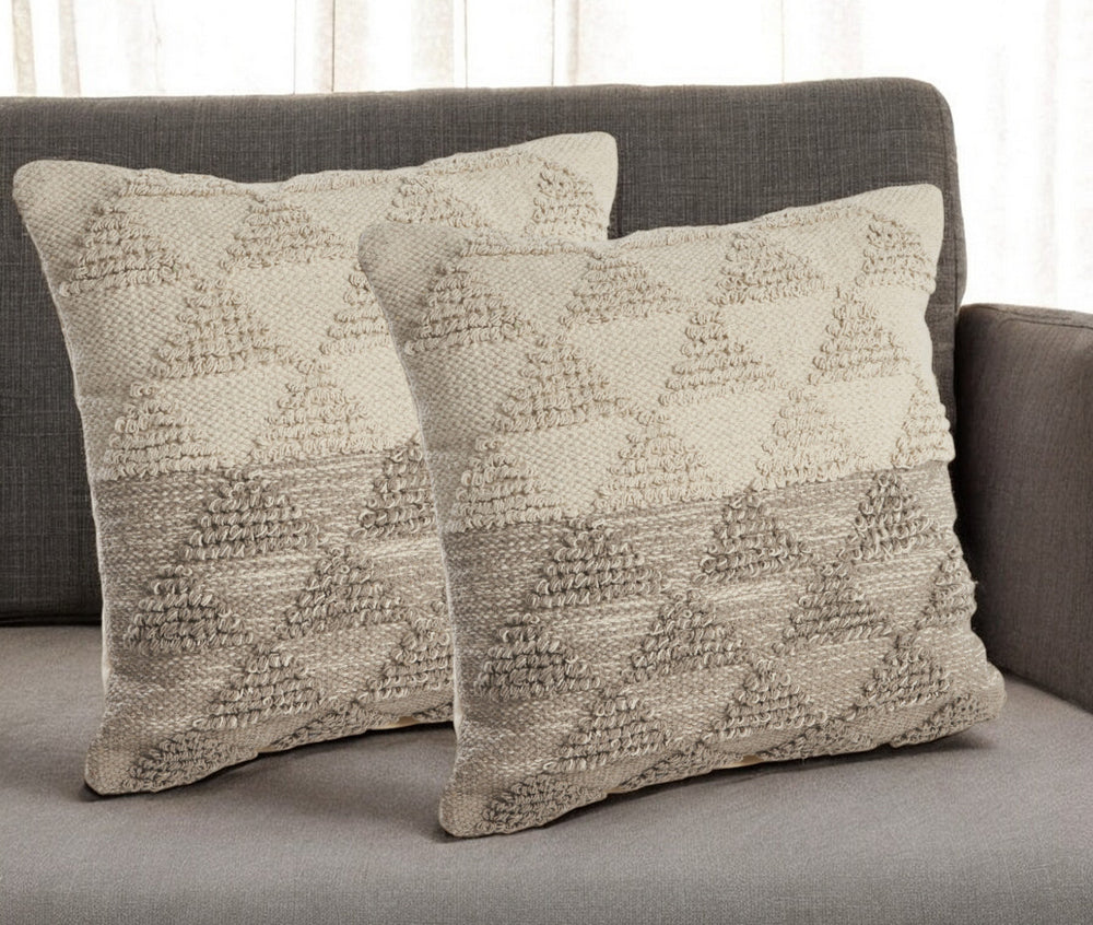 Homeroots Set Of Two Cream Geometric Cotton Throw Pillow With Texture   554573