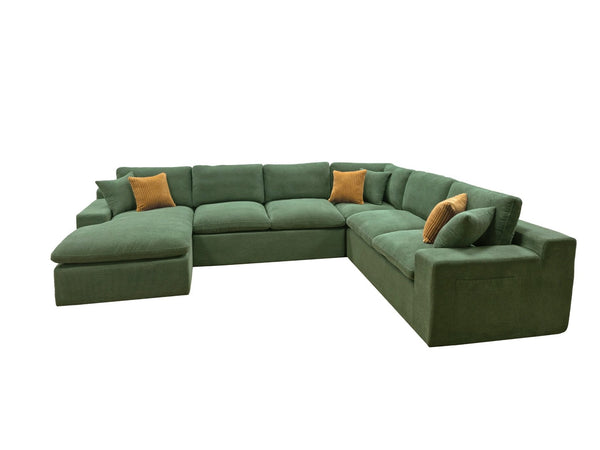 English Elm Coffee-bean Curved Upholstered Sectional with Self-expanding Setup for Large Living Rooms Dark Green B2748S00130