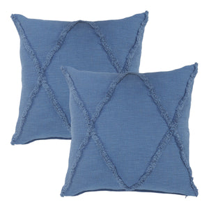 Homeroots Set Of Two Blue Diamond Cotton Throw Pillow With Fringe Blue  554586