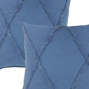 Homeroots Set Of Two Blue Diamond Cotton Throw Pillow With Fringe Blue  554586