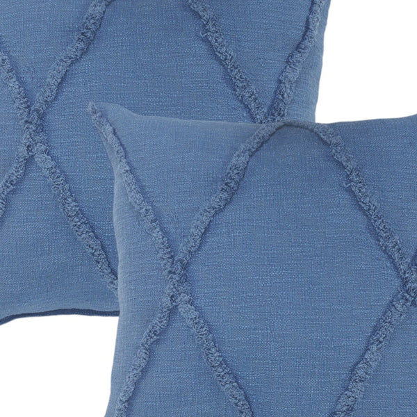 Homeroots Set Of Two Blue Diamond Cotton Throw Pillow With Fringe Blue  554586