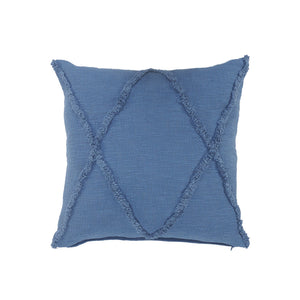 Homeroots Set Of Two Blue Diamond Cotton Throw Pillow With Fringe Blue  554586