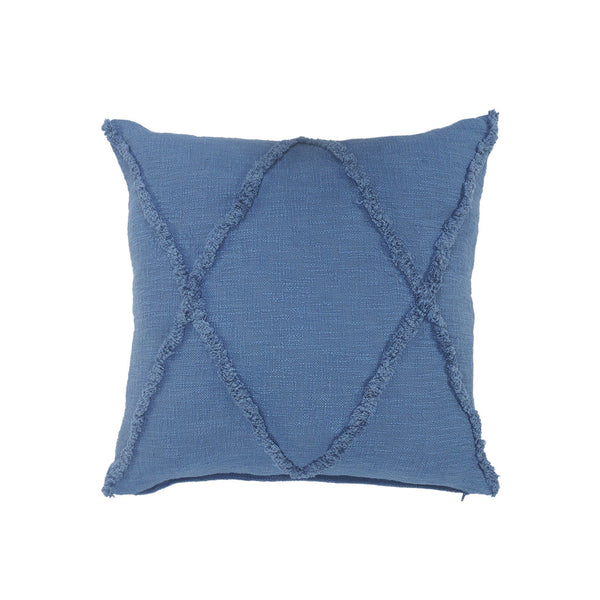 Homeroots Set Of Two Blue Diamond Cotton Throw Pillow With Fringe Blue  554586