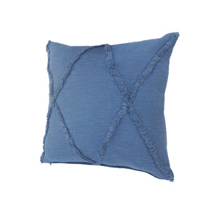 Homeroots Set Of Two Blue Diamond Cotton Throw Pillow With Fringe Blue  554586