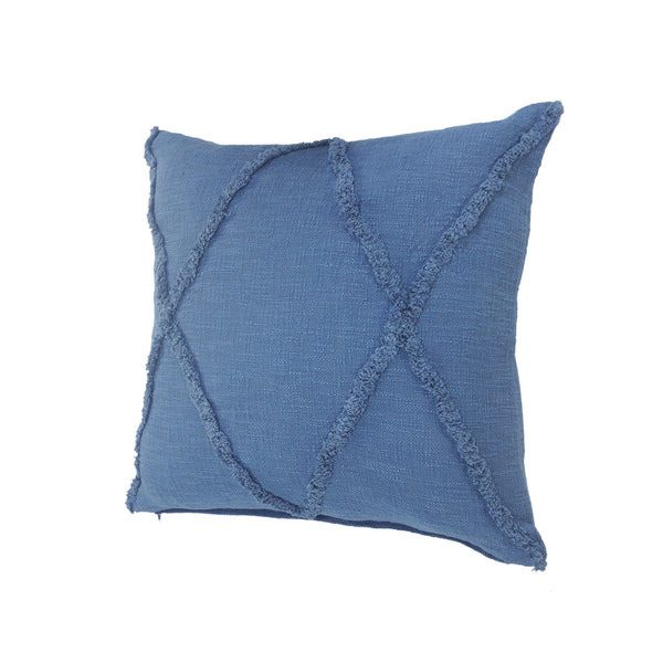 Homeroots Set Of Two Blue Diamond Cotton Throw Pillow With Fringe Blue  554586