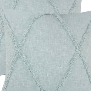 Homeroots Set Of Two Blue Diamond Cotton Throw Pillow With Fringe Blue  554592