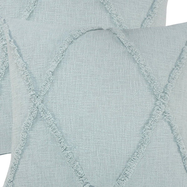 Homeroots Set Of Two Blue Diamond Cotton Throw Pillow With Fringe Blue  554592