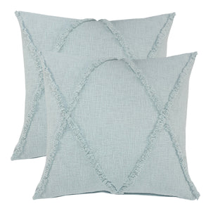 Homeroots Set Of Two Blue Diamond Cotton Throw Pillow With Fringe Blue  554592